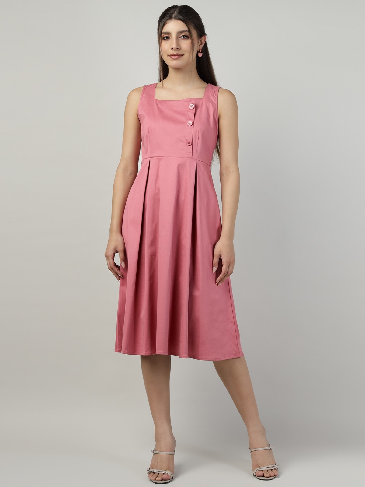BUTTONED Pink PINAFORE DRESS